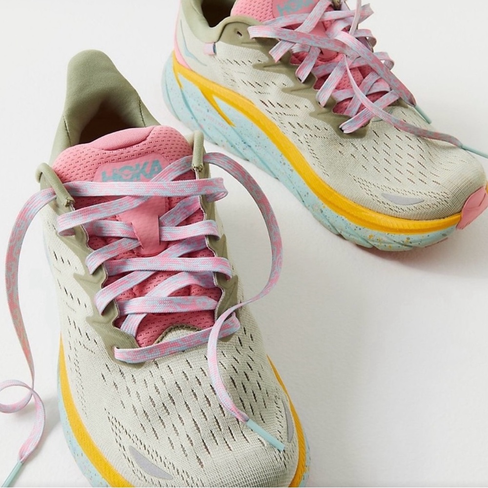 Hoka Women's Sneakers in Pink, Yellow, and Cream